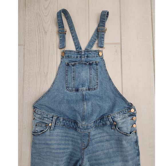 ISABEL MATERNITY Denim Overalls Raw Edge Hem Stretchy Size 4 Small Adjustable - Picture 2 of 6